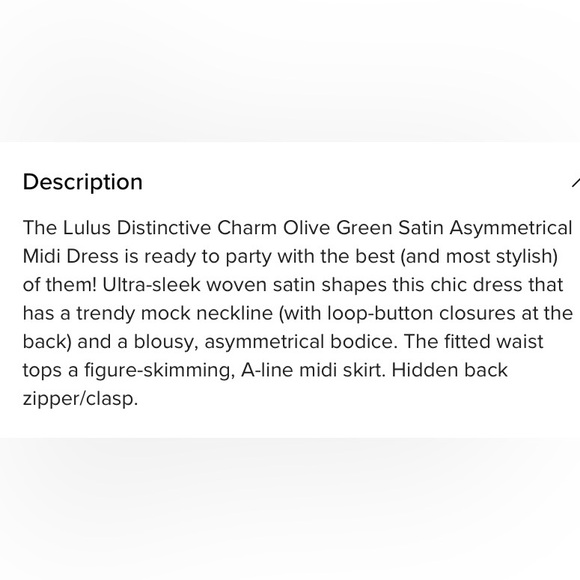 Lulus Distinctive Charm Olive Green Satin Asymmetrical Midi Dresss. NEW! Medium - Picture 5 of 7
